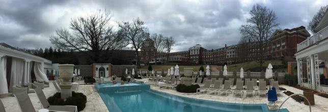 Panoramic view of the Spa Garden that includes the natural warm and hot springs.
